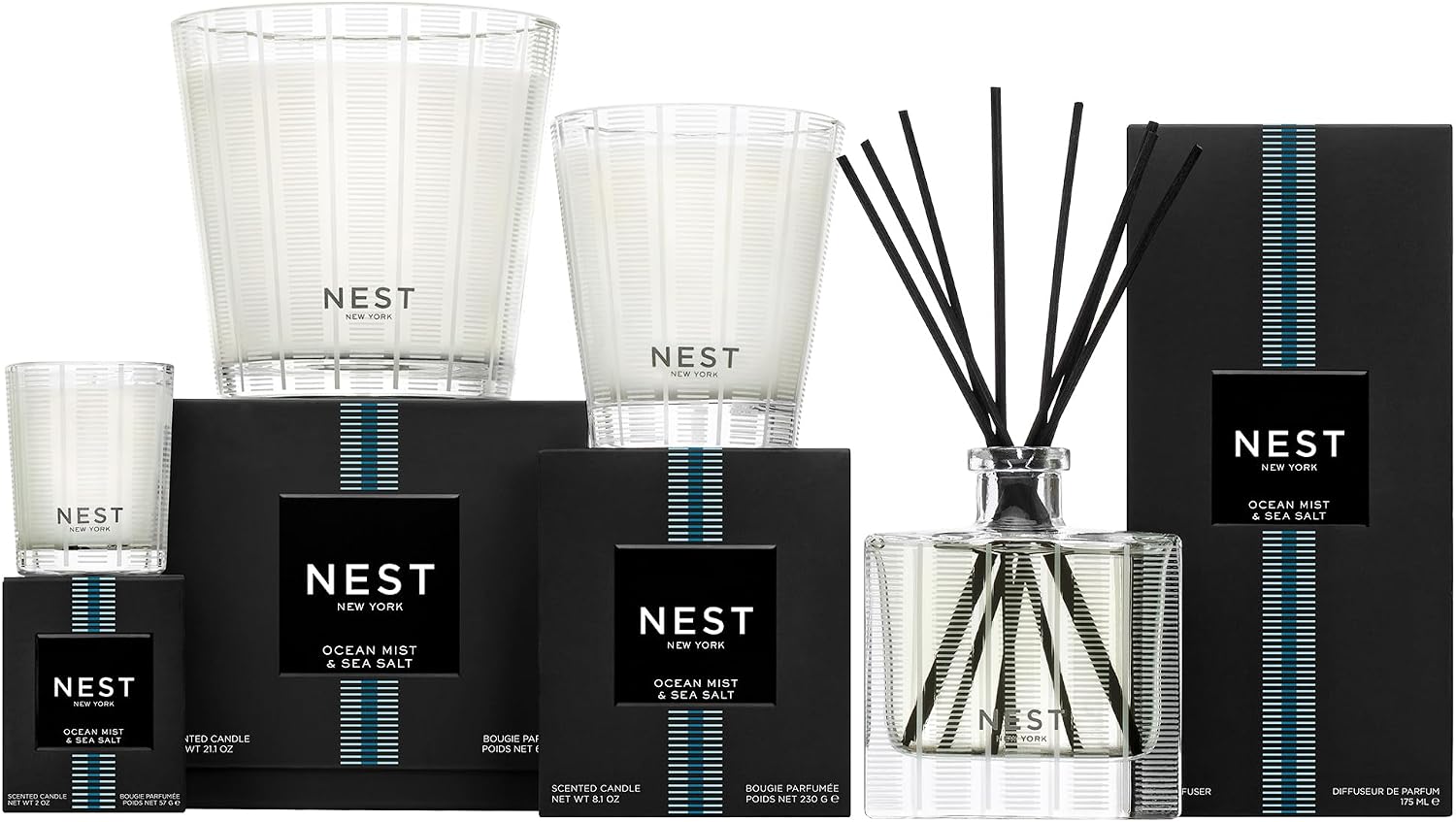 NEST New York Scented Votive Candle, Ocean Mist & Sea Salt - 2 oz - Up to 28-Hour Burn Time - Reusable Glass Vessel
