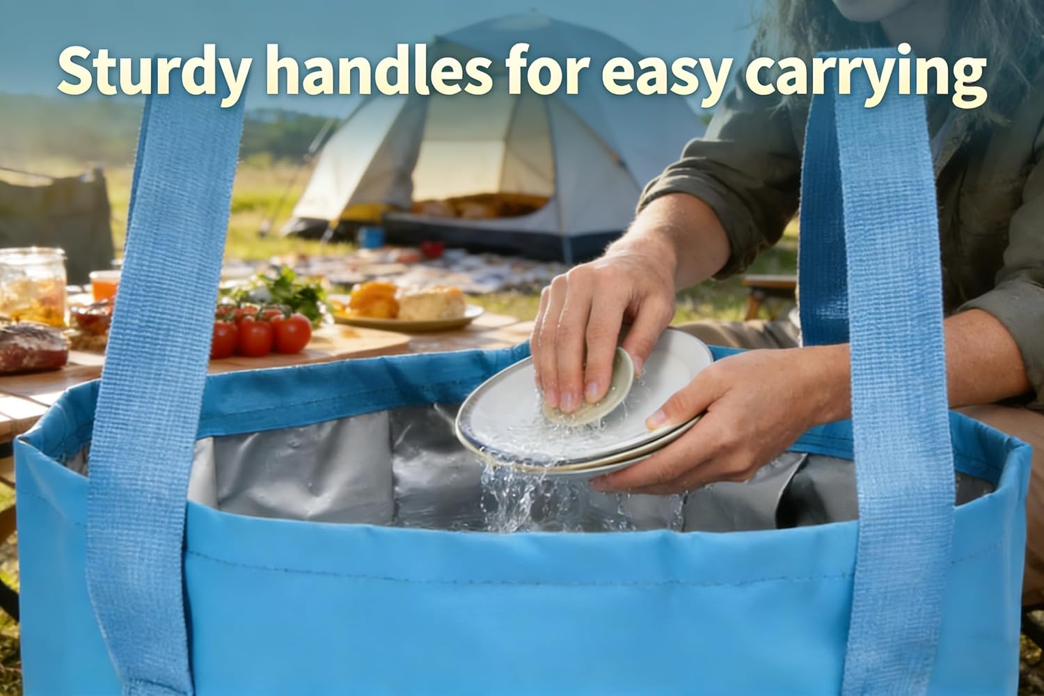 Foldable Washing Basin, Portable Travel Outdoor Collapsible Bucket Foot Soak Bucket Heat Preservation Waterproof (Blue)