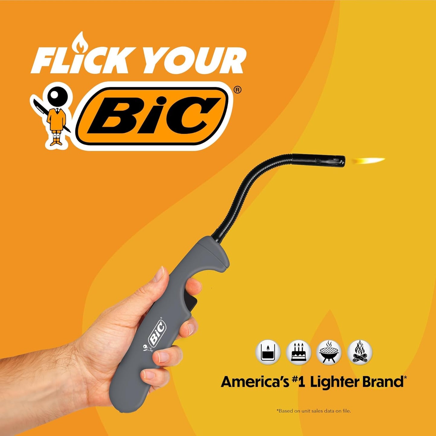 BIC Multi Purpose Lighter with Flexible Metal Wand, Classic Collection, Great Lighter for Candles, Grills and Fireplaces, 10 Count Pack of Lighters