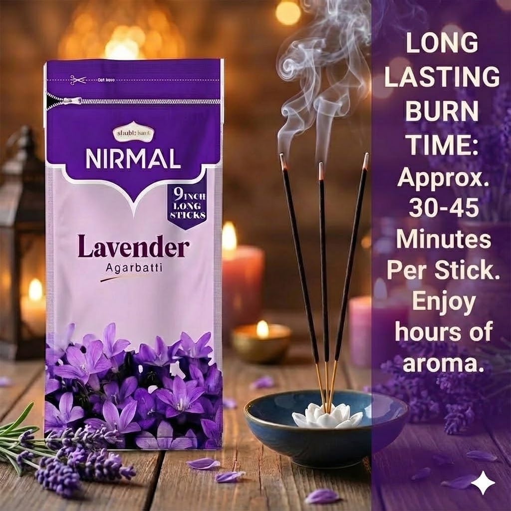 Shubhkart Nirmal Lavender Incense Sticks - Pack of 2 Incense, 200 Sticks Premium Lavender Fragnance | Aromatherapy Incense for Air Purifier, Mind & Spirit, Calmness