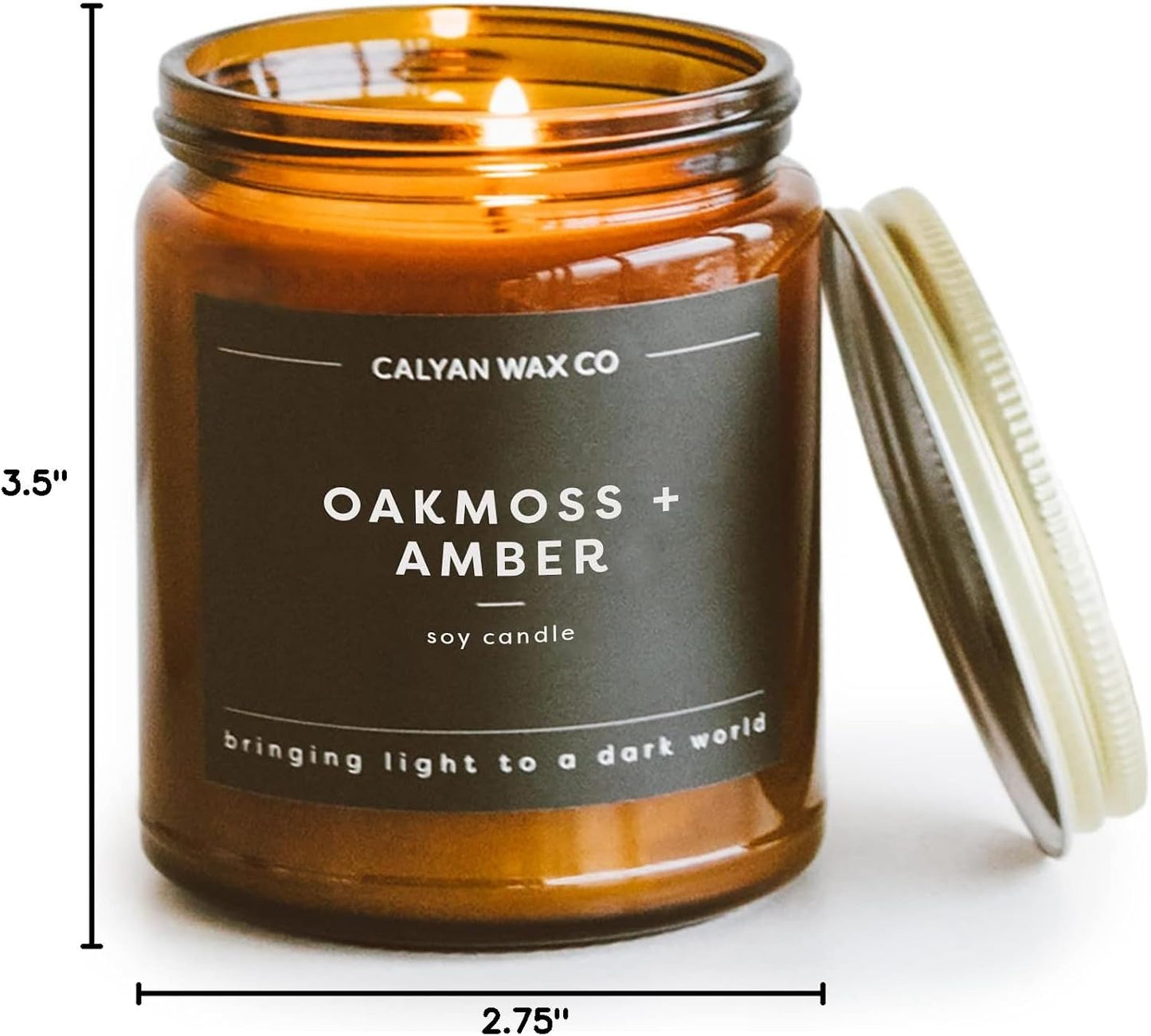 Calyan Wax Co. Oakmoss & Amber Scented Candle - 57 Hour Burn - Luxury Clean Soy Wax Candles - Long Lasting Amber Glass Jar Candle for Home - 7.2oz