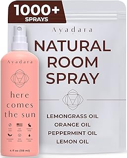 Ayadara Natural Room Spray, 4 oz, Aromatherapy for Room, Fragrance Spray and Home/Linen Deodorizer Mist, All Natural Spray Air Freshener with Lemongrass and Peppermint Oil, 1000 Sprays