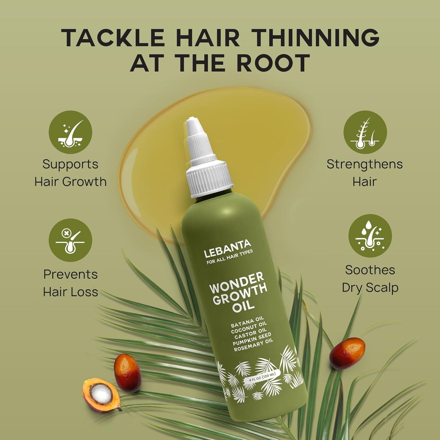 Lebanta Batana Oil For Hair Growth - 100% Pure, Raw & Natural Blend With Organic Castor, Pumpkin Seed, Coconut and Rosemary Oil - Thicker, Stronger Hair Gifts For Men & Women Scalp (1 Pack)