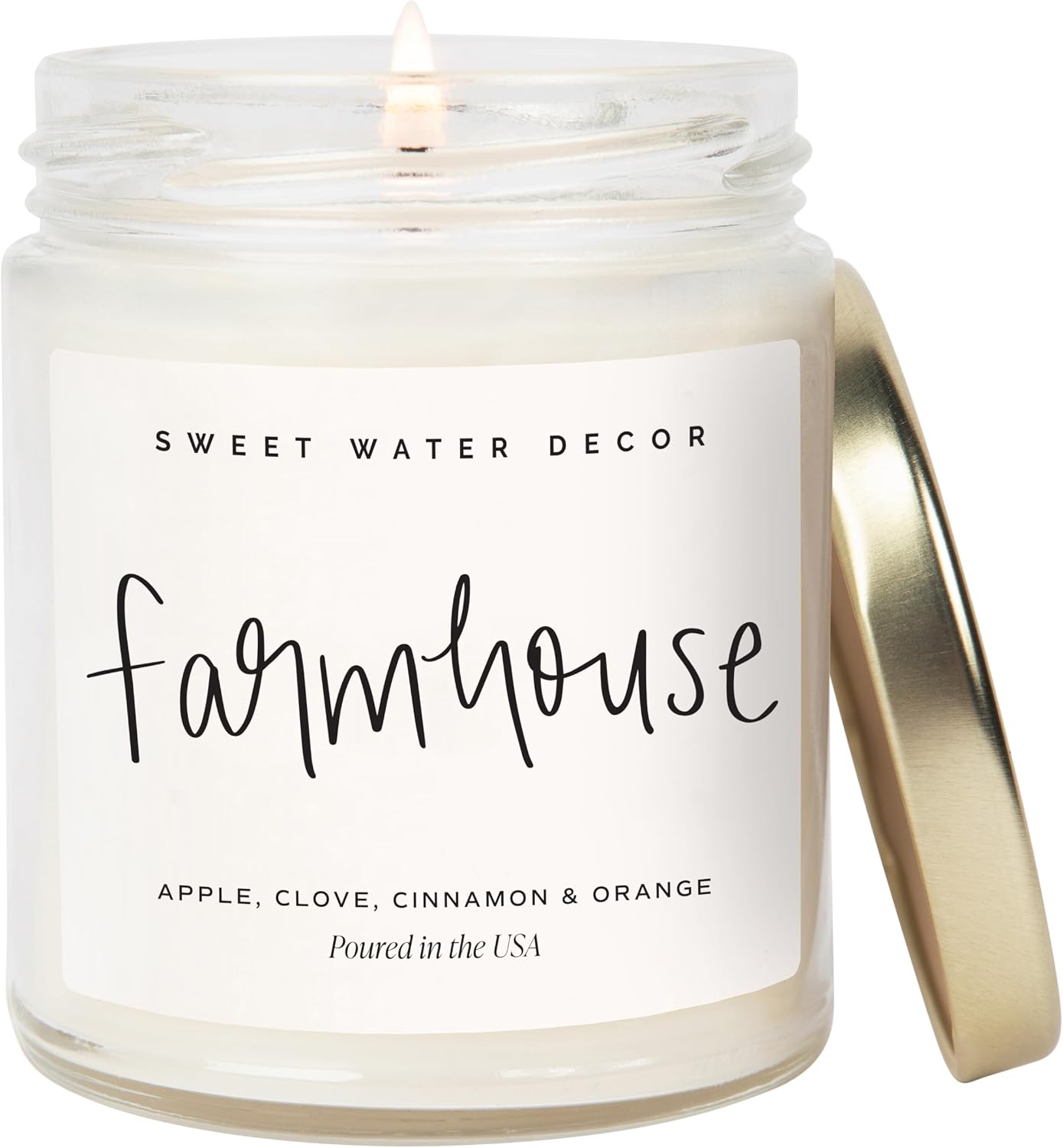 Sweet Water Decor Farmhouse Candle | Autumn, Cinnamon, and Nutmeg, Fall Scented Soy Candles for Home | 9oz Clear Jar, 40 Hour Burn Time, Made in the USA