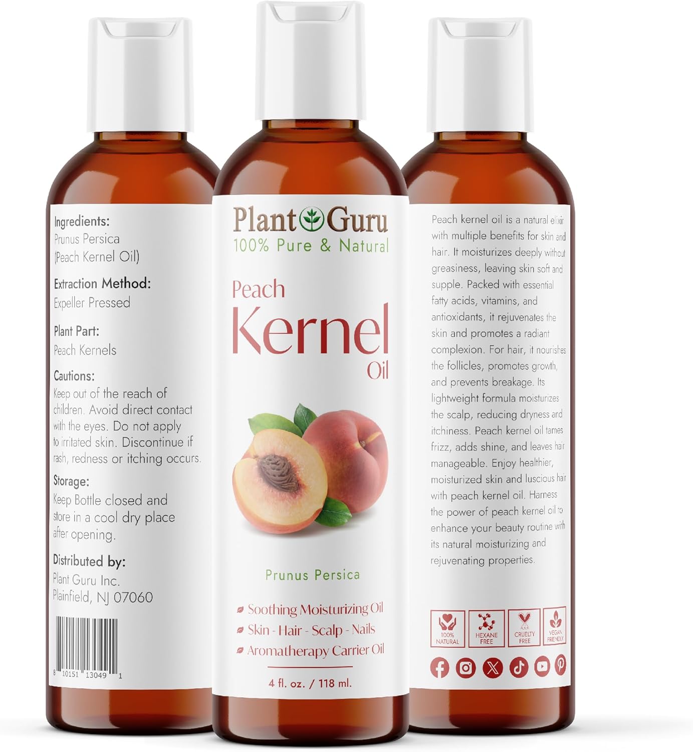 Peach Kernel Oil 4 fl. oz. Cold Pressed 100% Pure & Natural Carrier – Ideal for Skin, Face, Body, and Hair Moisturizer. Great for DIY Creams, Lotions, and Lip Balms.