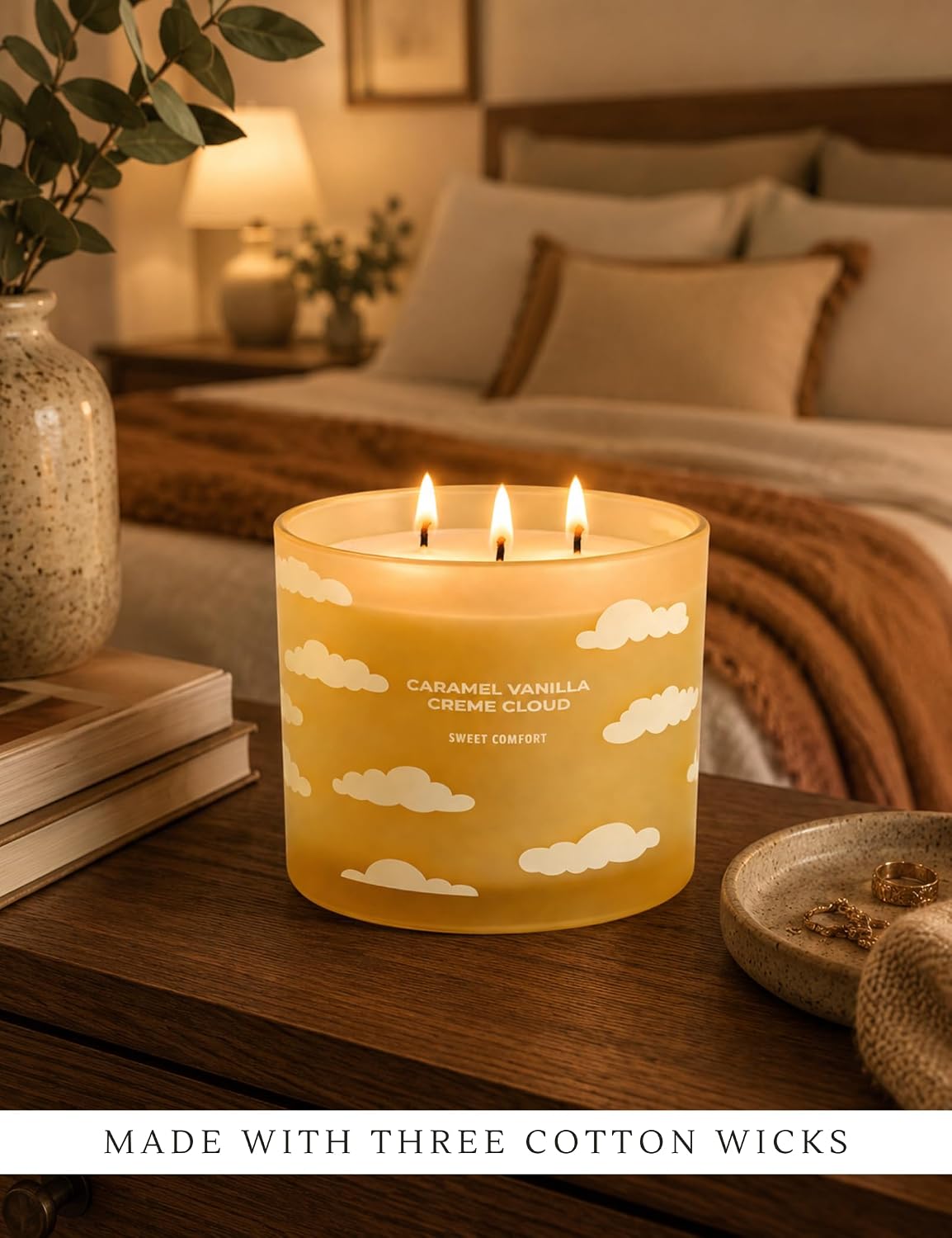 Caramel Vanilla Creme Scented Candle | Large 3 Wick Scented Soy Candle for Home | 14.5oz Warm Vanilla Caramel Candle | Creme Brulee Toffee Candles | Long Lasting Clean Burn | Gift for Women & Men