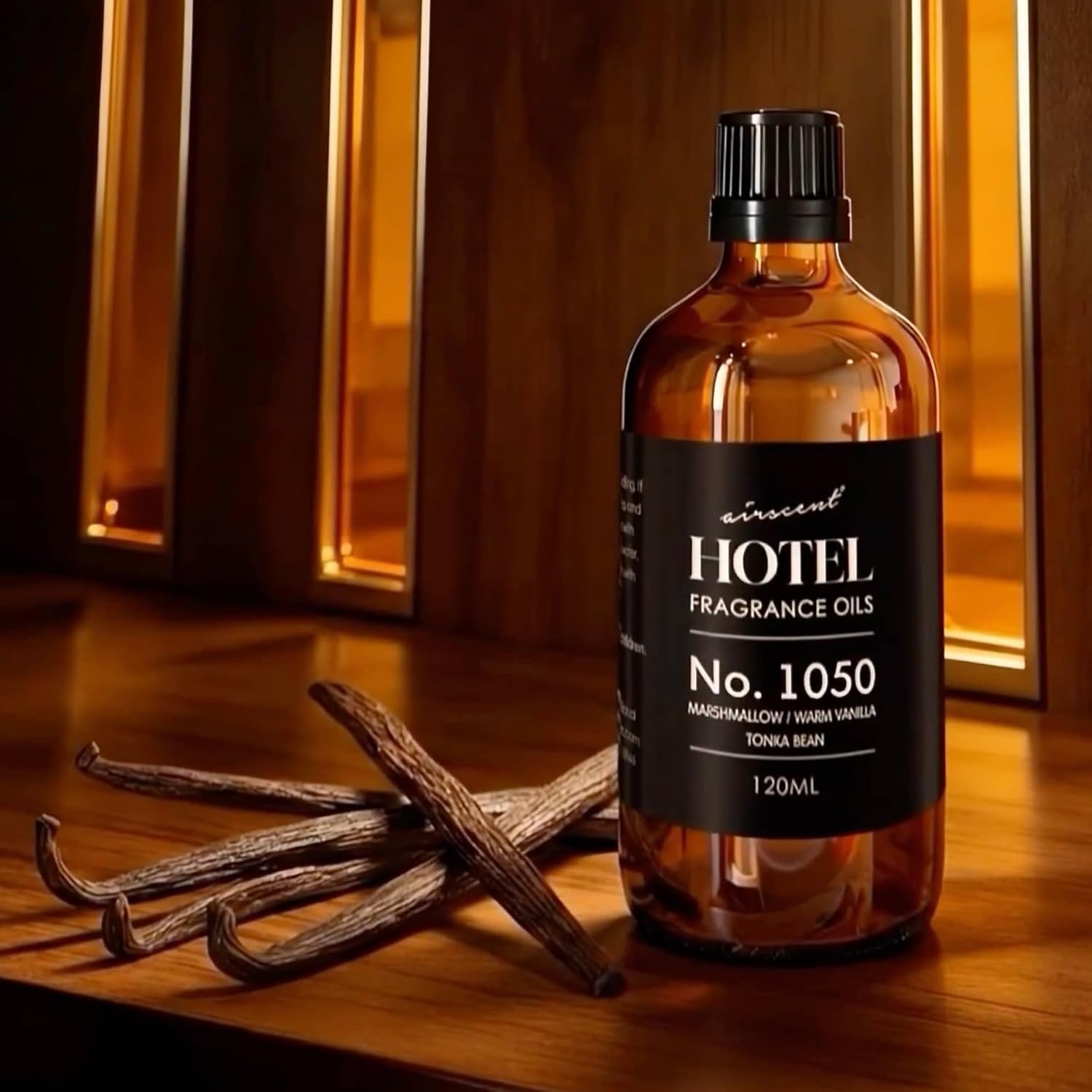 AirScent Warm Vanilla Hotel Diffuser Oil No. 1050 - Marshmallow Vanilla Tonka Bean - Premium Fragrance Oil for Ultrasonic and Waterless Diffusers and Crafting - 120 mL, 4 fl oz Dropper Bottle