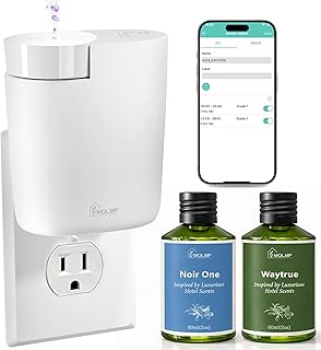 Waterless Plug in Diffuser, 800 Sq Ft, No Wobble Secure Wall Fit, Adjustable Timer & Scent Intensity,App Control,Essential Oil Plug in Wall Diffuser, Includes 2 x 60ml Fragrance Oils, White