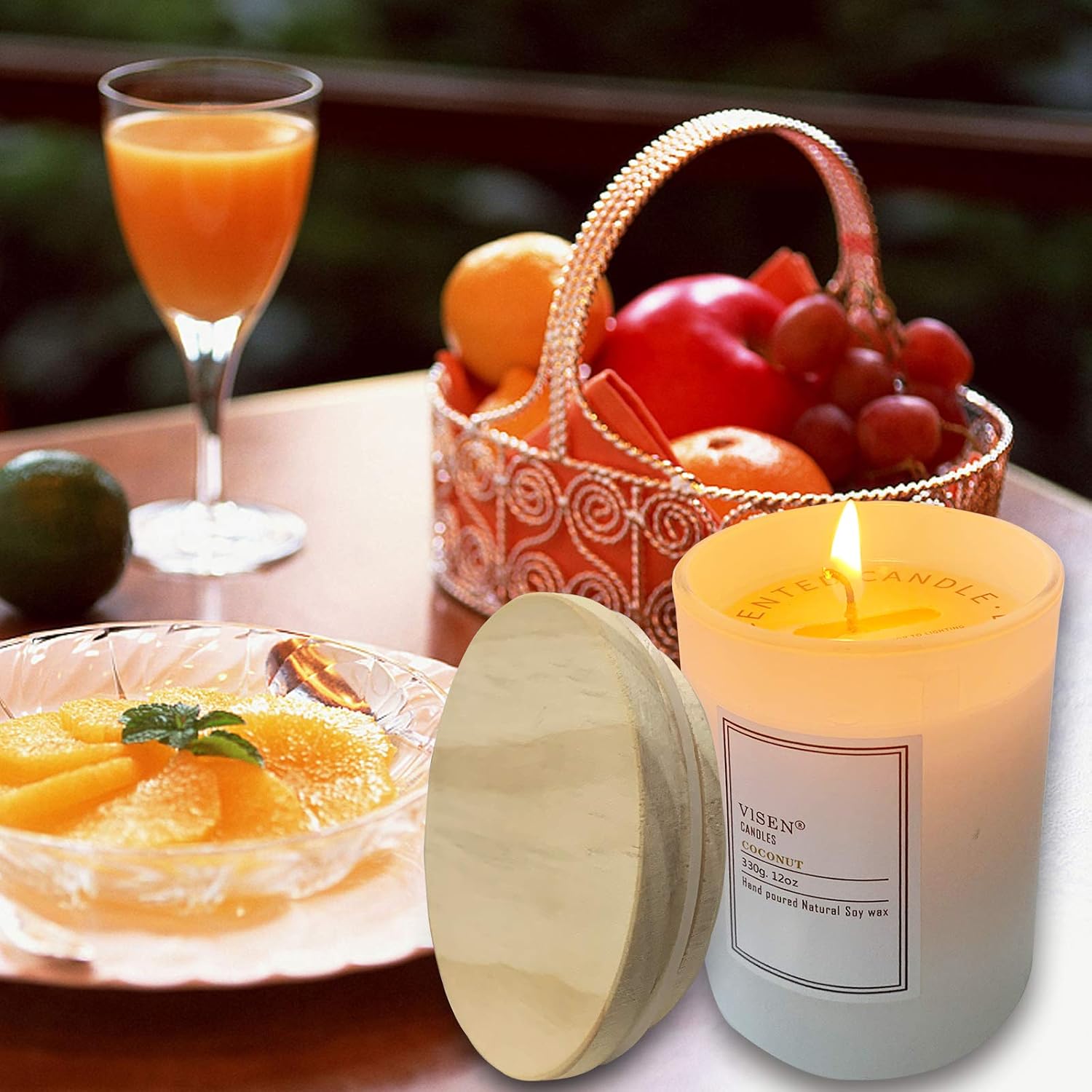 Soy Scented Candles, Natural Organic Candles for Home Scented with Thick Frosted Glass and Bamboo Wood Lid, 12 Oz/50 Hour Long-Lasting, Highly Scented Candle for Fall Decor Great Gifts(Coconut)