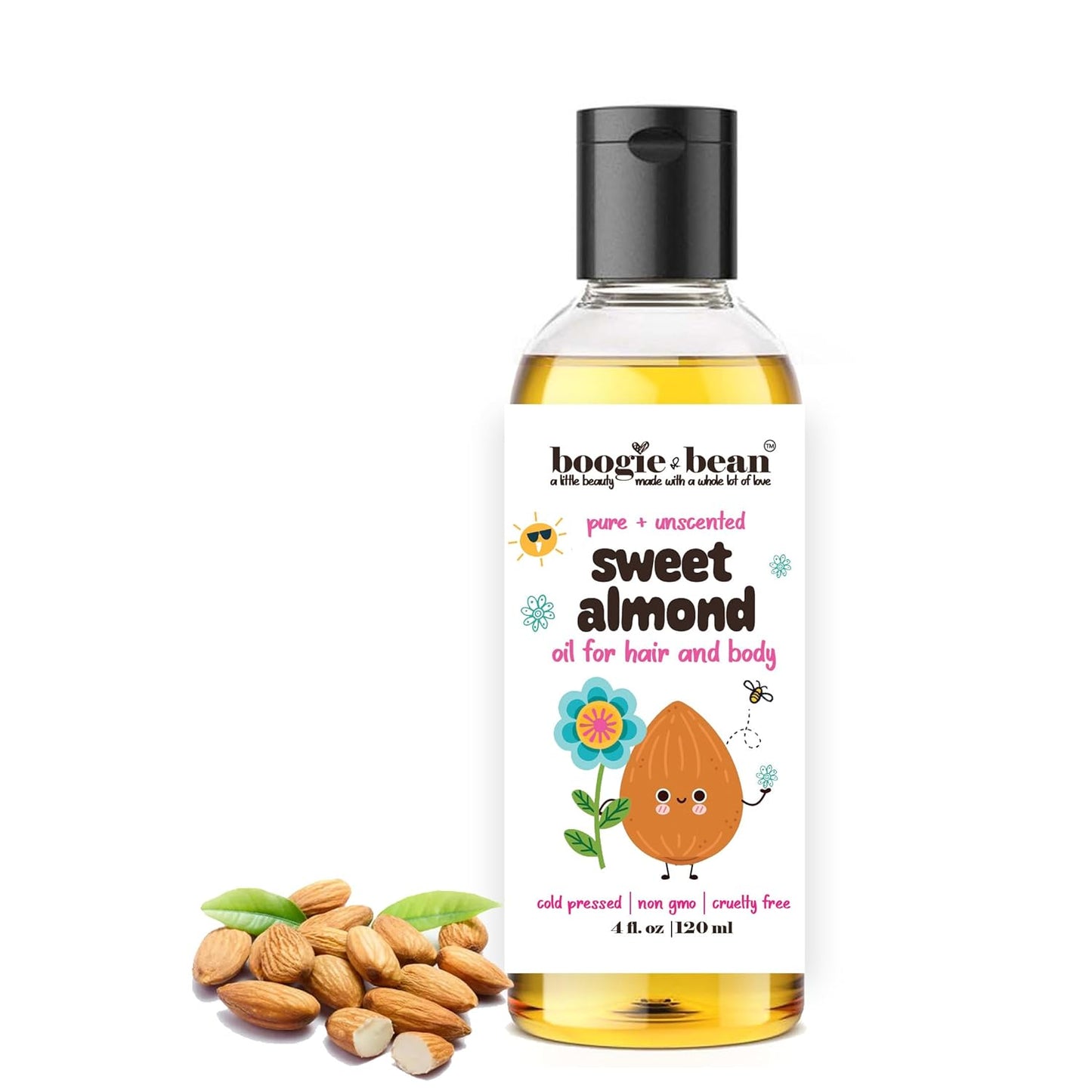 Kids Sweet Almond Oil for Hair and Skin, 100% Pure Prunus Amygdalus Dulcis Oil, NON GMO Moisturizing Oil for Dry Hair, Scalp, Face and Body, Fragrance Free