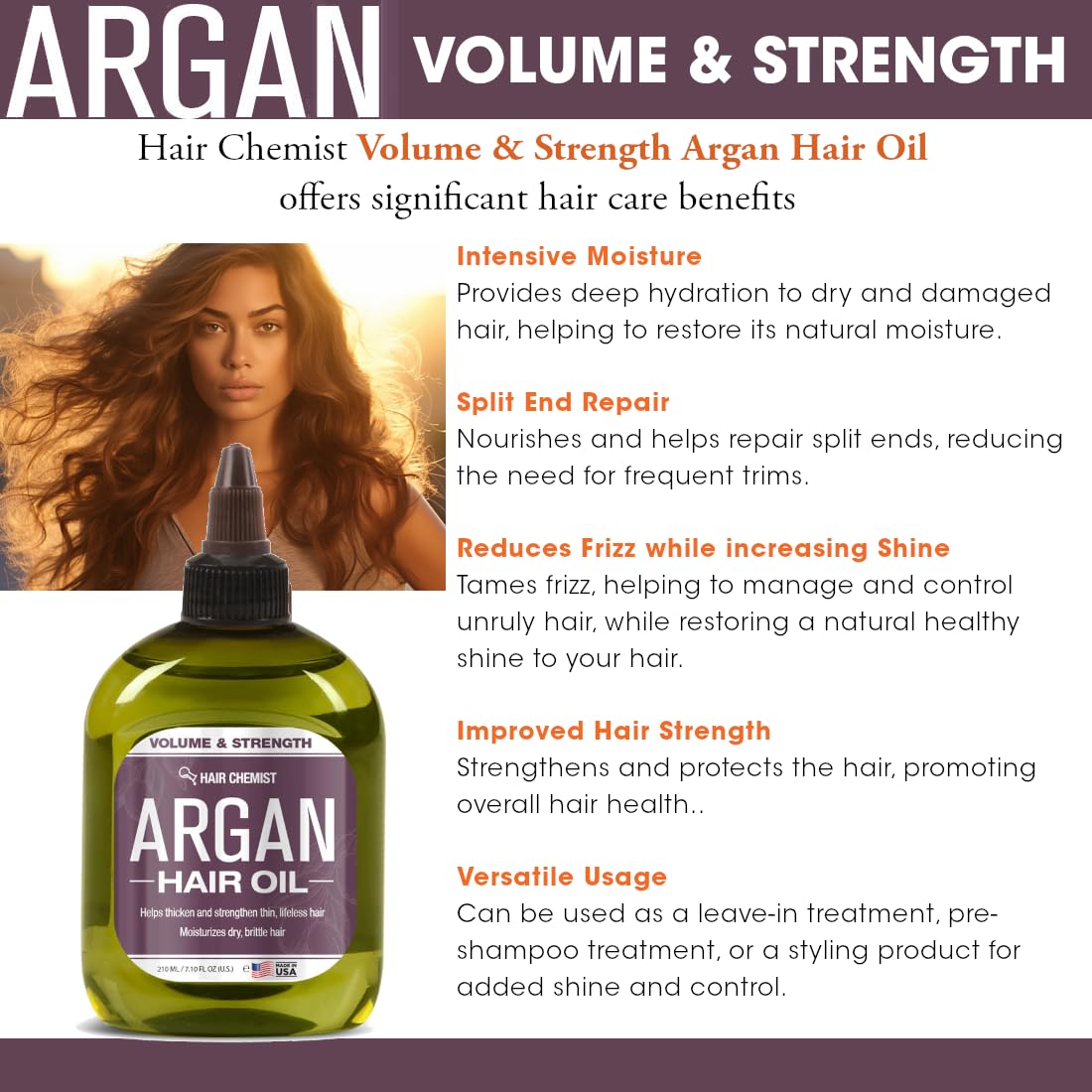 Hair Chemist Volume and Strength Hair Oil - Argan Oil 7.1 oz.