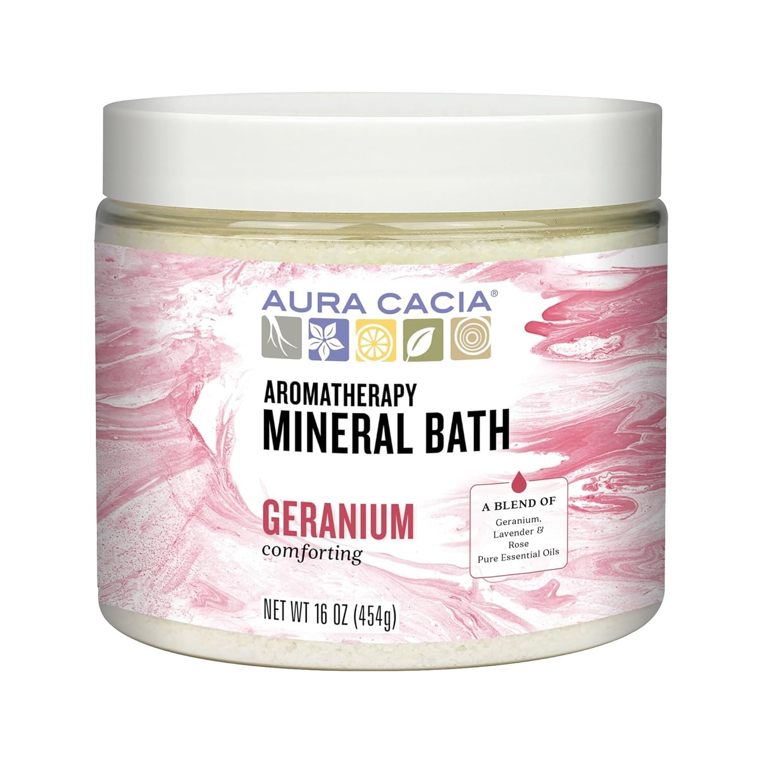 Aura Cacia Aromatherapy Mineral Bath, Comforting Geranium, 16 Ounce jar (Pack of 2)