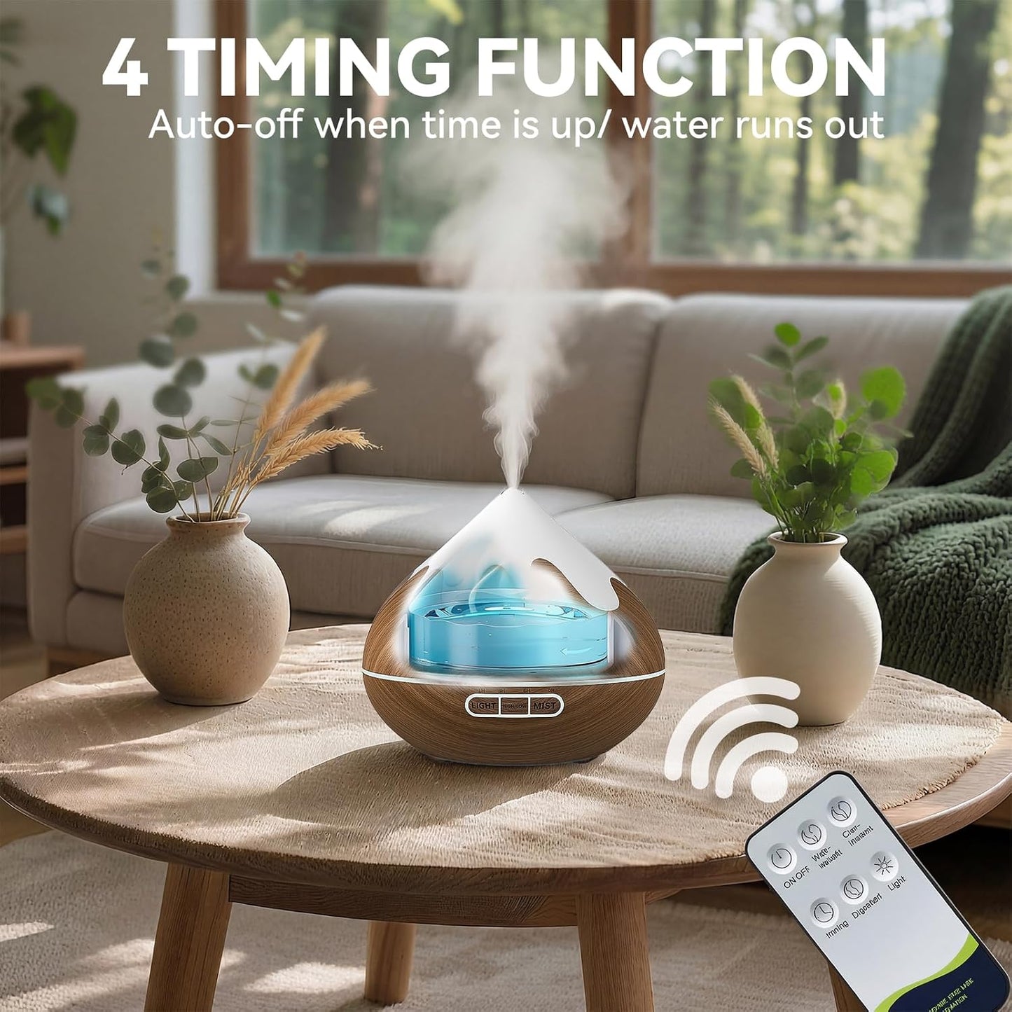 500ML Essential Oil Diffuser, Ultrasonic Aromatherapy Diffuser with Remote Control, Air Diffusers for Home Office Room, Fragrance Aroma Diffuser with 7 Color LED & 2 Mist Mode, Mocha Brown