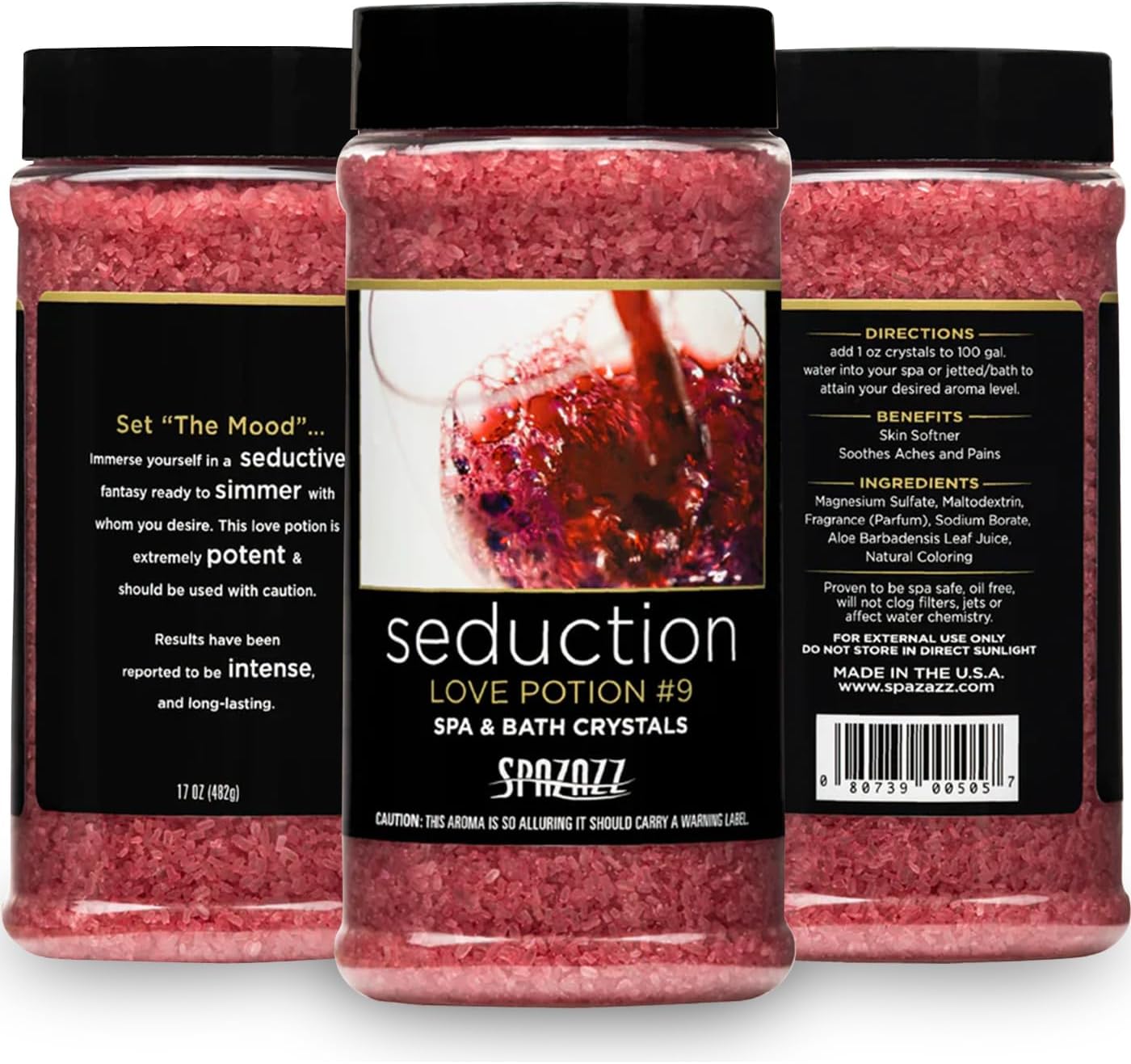 Spazazz Couples Romance Gift Set- Hot Tub Aromatherapy Spa Crystals with Minerals, 17-Ounce, Love Potion No.9 Seduction | Bath Salts Scents & Fragrances