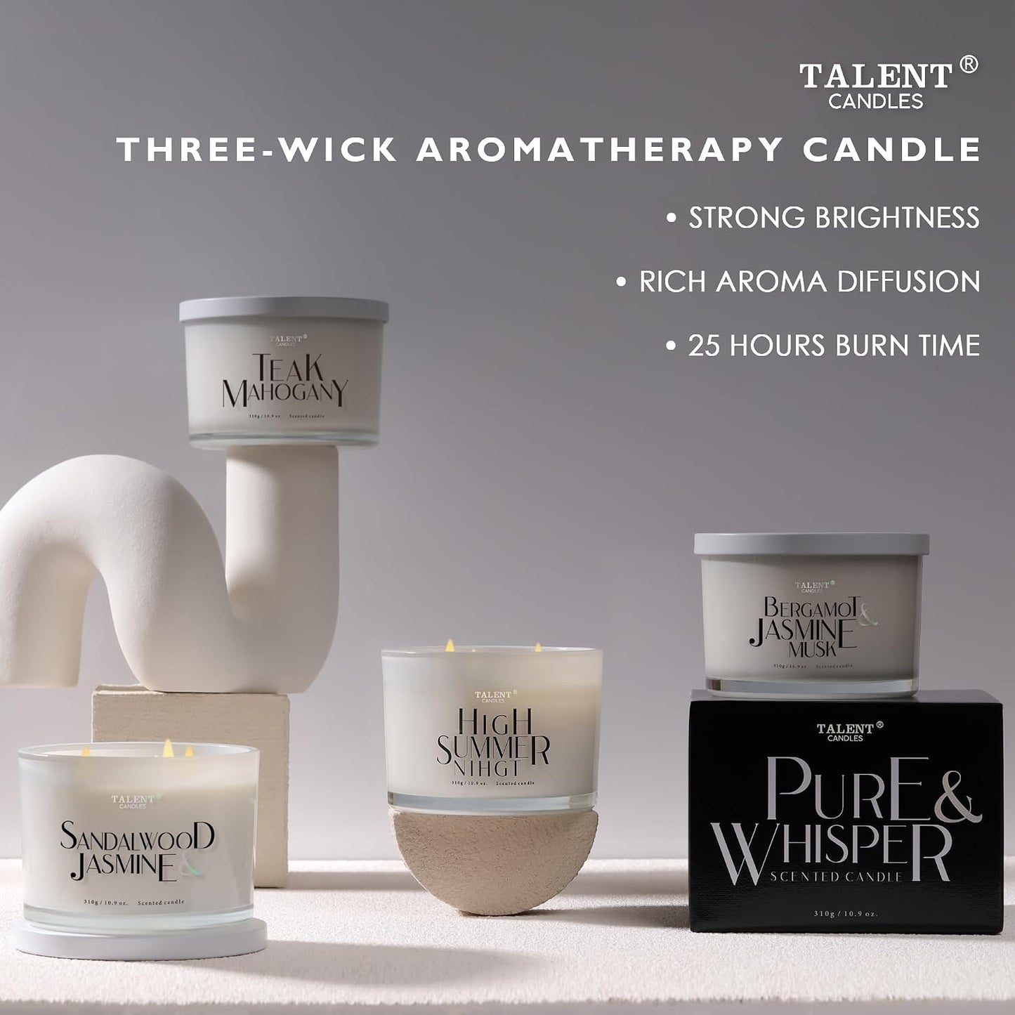 Scented Candle, Talent Candles for Home Scented, 3 Wicks Soy Candles, Candle Gifts for Women & Men, Contemporary Jar Candles, 25 hrs Burn, 10.9oz Teak Mahogany, TCGG8100A