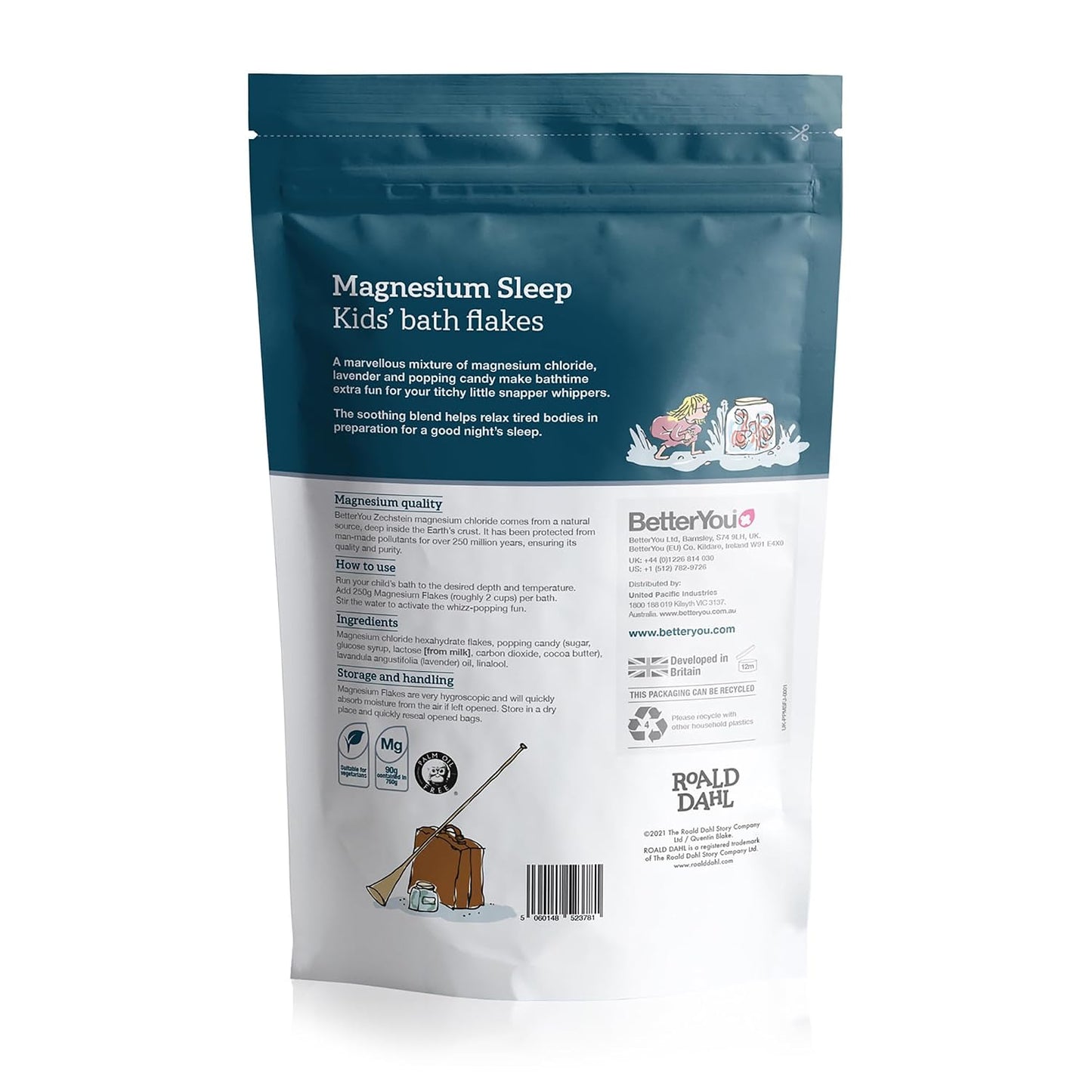 BetterYou Magnesium Sleep Kid’s Bath Flakes - Bath Salts with Popping Candy - Bath Soak with Natural Magnesium - Relaxing Lavender for Sleep - 1.6 lb