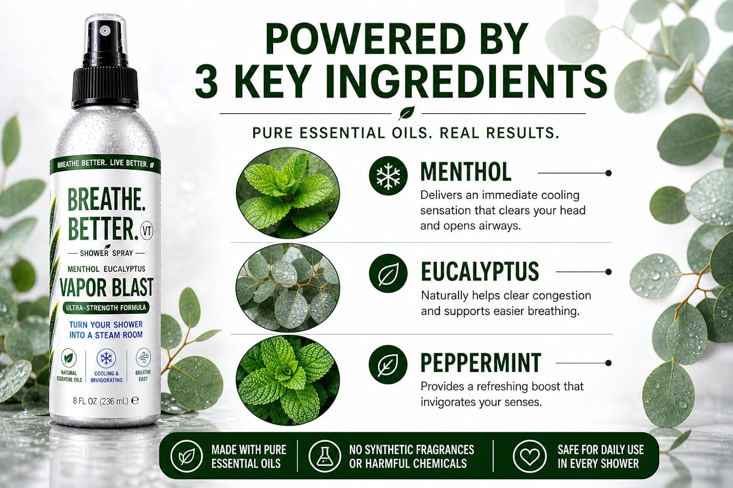 Vapor Blast - Menthol Eucalyptus Shower Steam Spray – Aromatherapy Mist – 4 oz