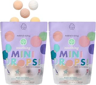 Dabble & Dollop Mini Bath Bombs, Soothing Scents - Natural Origin, Mixable Scents, Clean Ingredients, No Synthetic Dyes, Toddler & Kids Bath Bombs in Resealable Pouches (Set of 24)