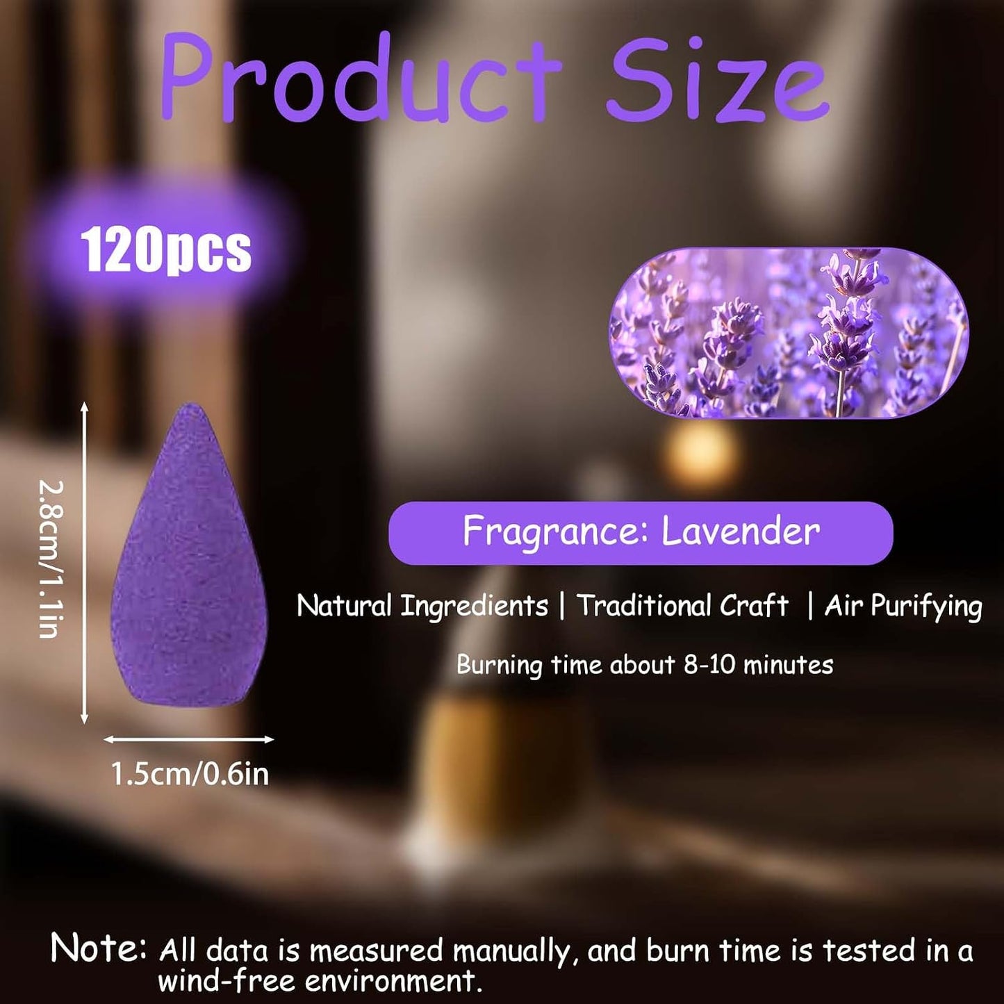 120 Pcs Lavender Backflow Incense Cones for Waterfall | Scented Backflow Incense Burner Cones for Meditation, Yoga & Relaxation(Lavender)