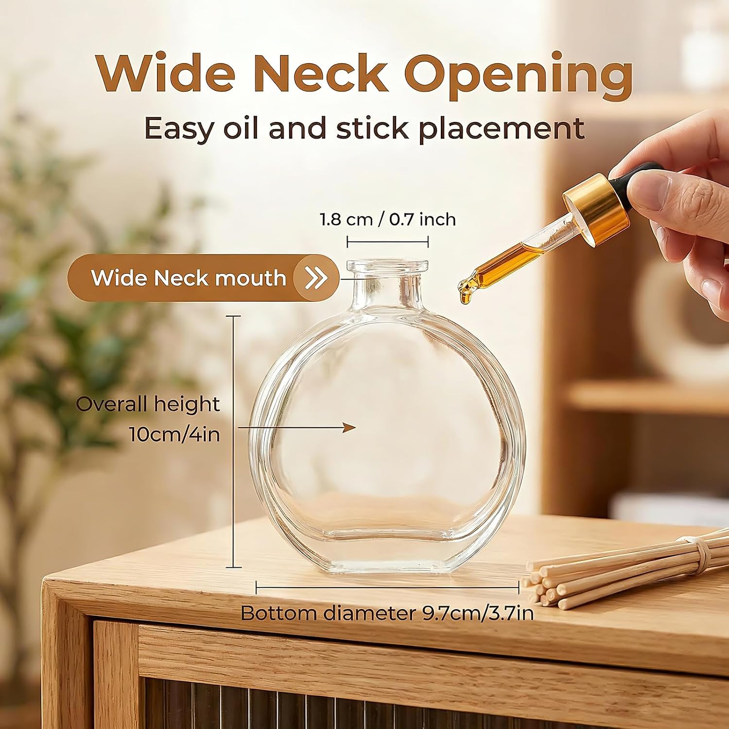 1 Pack 150ml/5oz Flat Round Clear Glass Reed Diffuser Bottles, Refillable Aromatherapy Essential Oil Bottles for Bathroom, Home & Office Decor