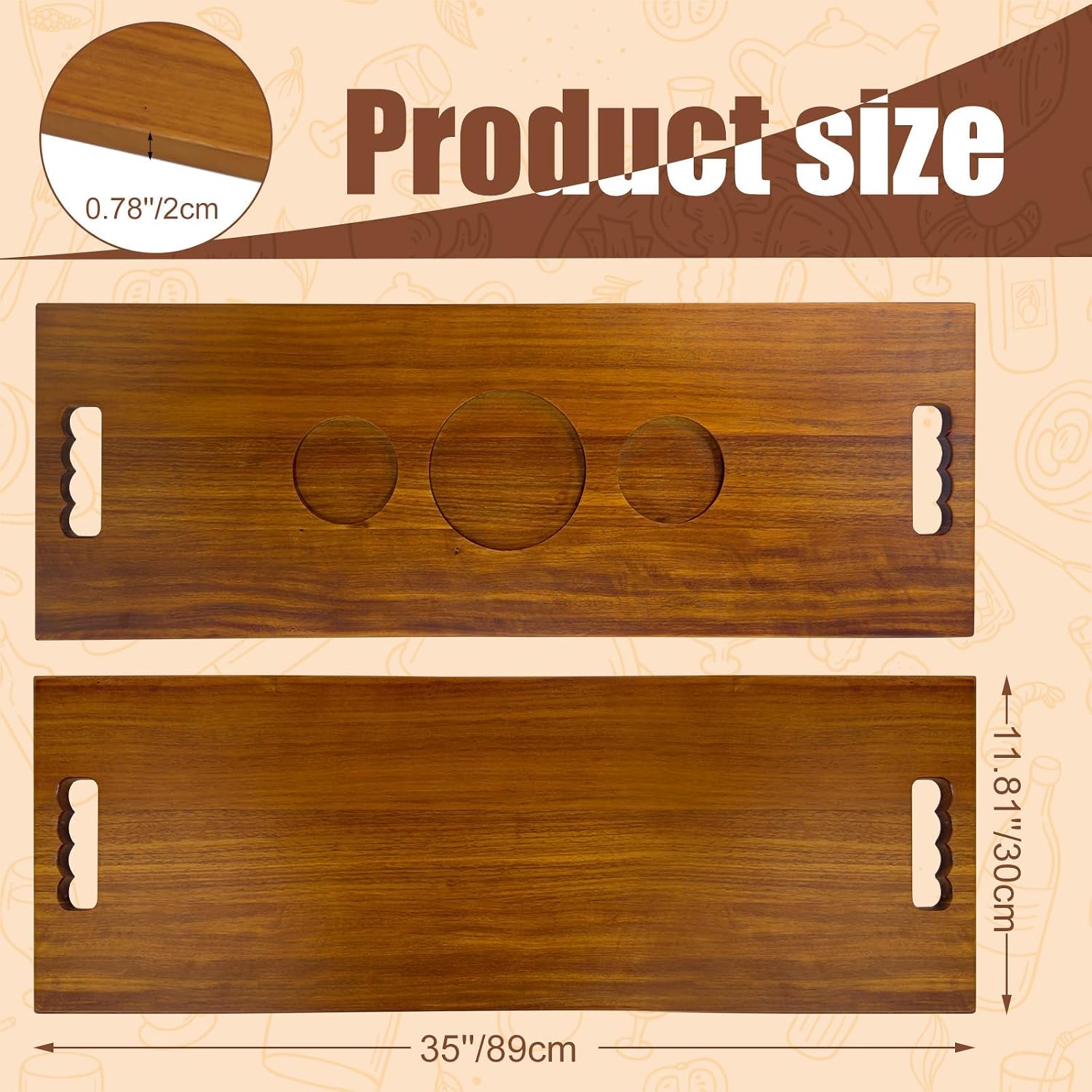 Wood Bathtub Tray with Handles – 35 x 12 Inch Large Luxury Bath Caddy