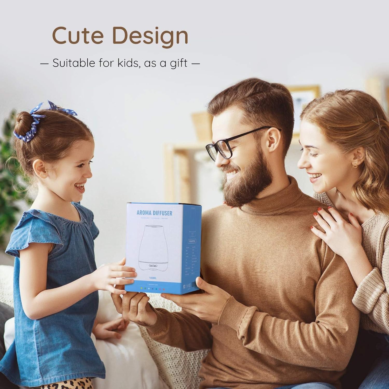 Aromatherapy Essential Oil Diffuser for Room: Air Humidifier Aroma Scent Cool Mist Diffusers Colorful Light Cute Mini Small Waterless Auto Off Ultrasonic for Home Bedroom (Brown Wood Grain)