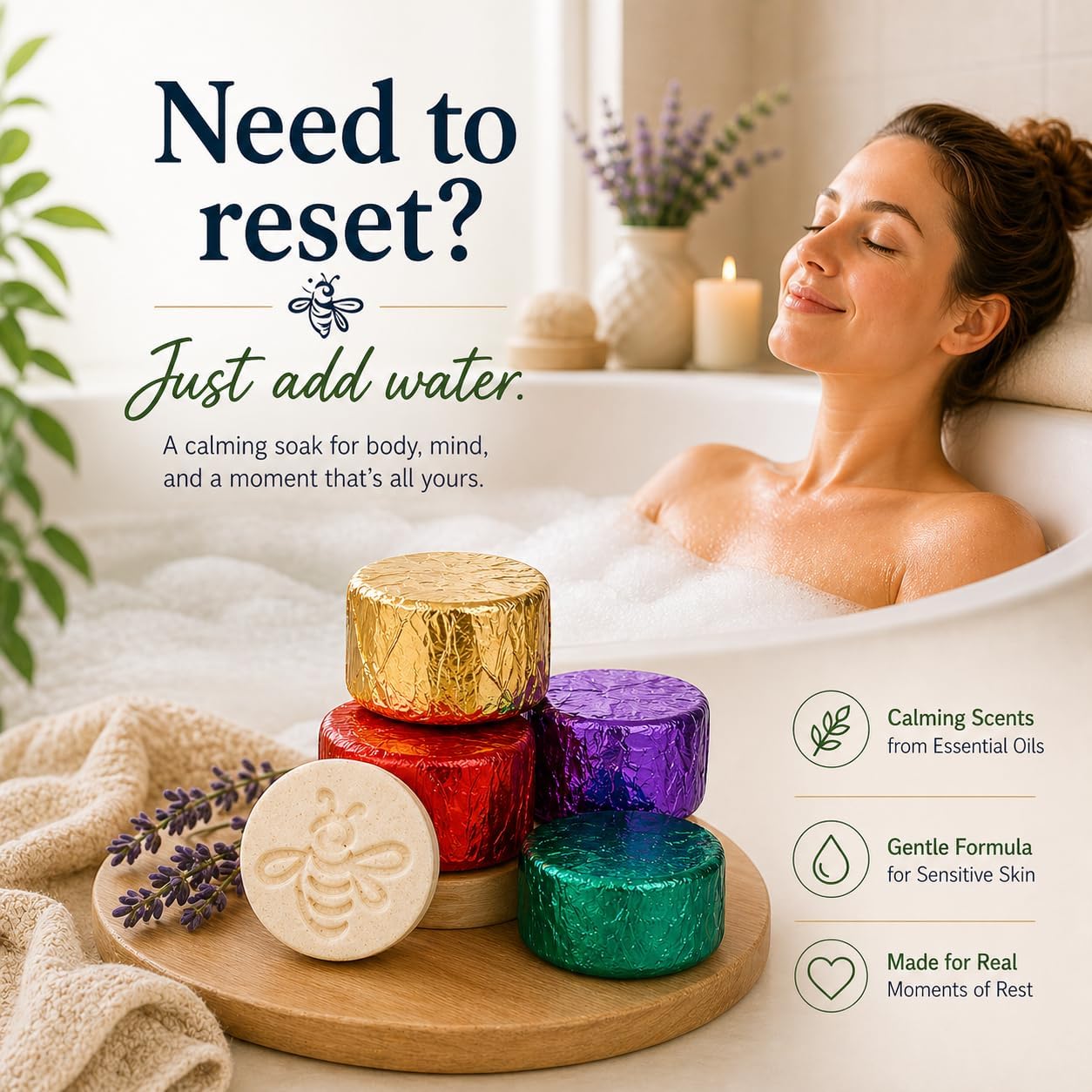 Bath Bombs for Sensitive Skin – Oatmeal & Honey Moisturizing Soak, No Dyes, No Tub Stains, 4 Scent Variety Pack (Lavender, Citrus Mint, Bergamot, Lemongrass)