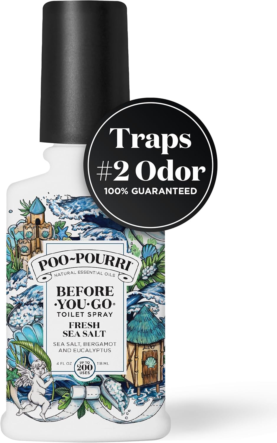 Poo-Pourri Before-You-Go Toilet Spray, Fresh Sea Salt, 4 Fl Oz, Up to 200 Uses, Bathroom Odor Deodorizer, Plant-Based with Essential Oils, for Home or Work, Sea Salt, Bergamot & Eucalyptus Scent