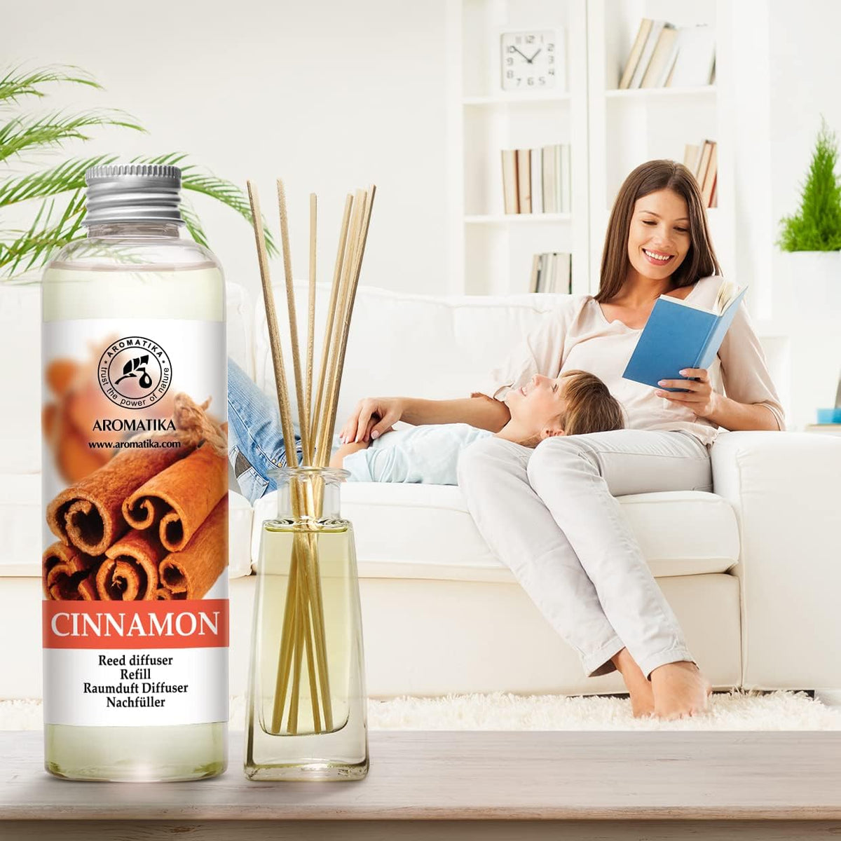Cinnamon Reed Diffuser Refill with Natural Essential Cinnamon Oil 6.8 Fl Oz - Fresh &amp; Long Lasting Fragrance - Reed Diffuser Oil Refill for Aromatherapy - Home - Fitness - Boutique