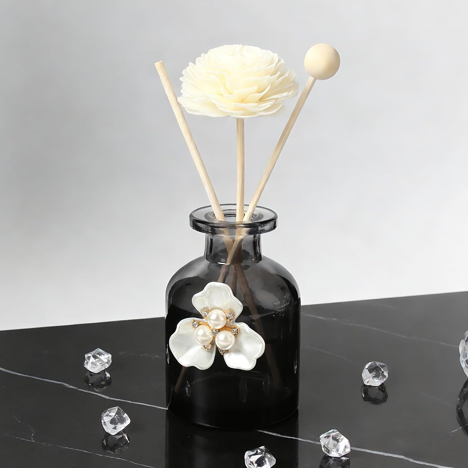 Empty Fragrance Glass Reed Diffuser Bottles 100ml/3.5oz 4 Pack with 12pcs Reed Diffuser Sticks,Refillable,Aromatherapy Storage Containers,DIY Replacement for Reed Diffuser Sets(4 Color)