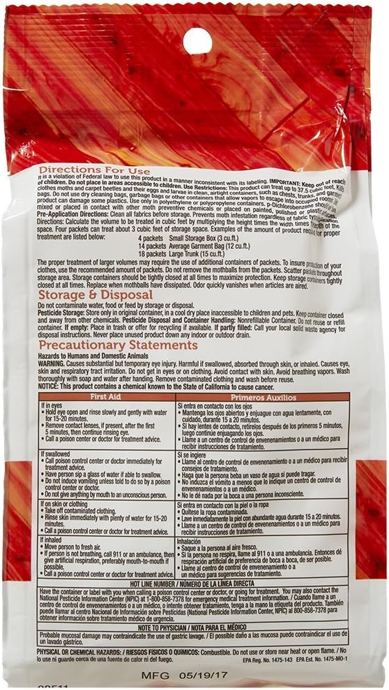 Enoz Moth-Tek Packets Cedar Scent - 12 oz. Bag (3) Kills Clothes Moths, Carpet Beetles, and Eggs and Larvae