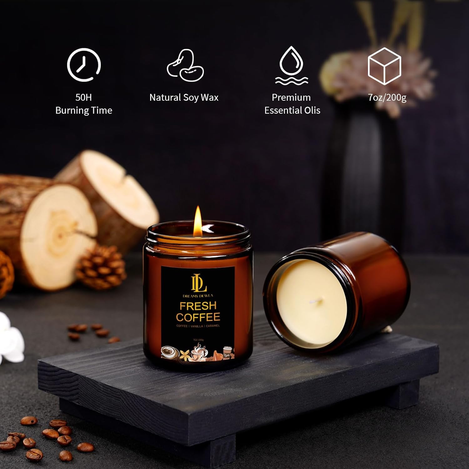 Fresh Coffee Candles, Coffee Scented Candle, Natural Soy Candles for Home Scented, Long Lasting with 50 Hour Burn Time, Gifts for Men Women
