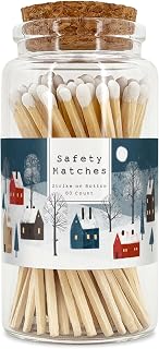 Snowy Village Wooden Matches in a Jar with Striker | Decorative Matches for Candles | Long Matches for Candles in Apothecary Glass Jar | Approx. 80 Safety Matches for Home Decor & Bathroom