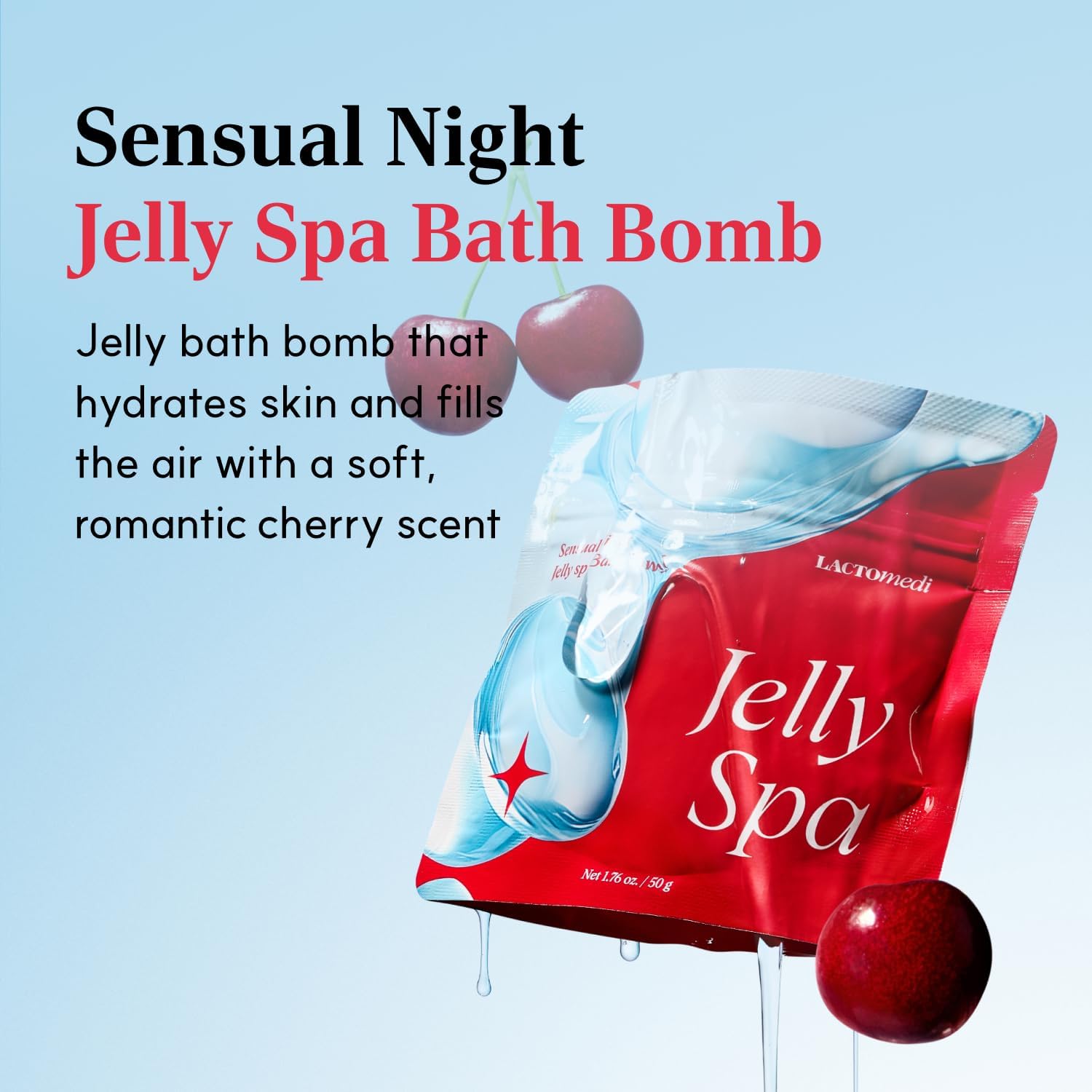 LACTOMEDI Jelly Spa Bath Bomb | Bath Slime for Couples | Romantic Cherry Scented Powder-to-Jelly Spa | pH-Balanced Formula with LACTO BVTC™ | 50g x 3EA