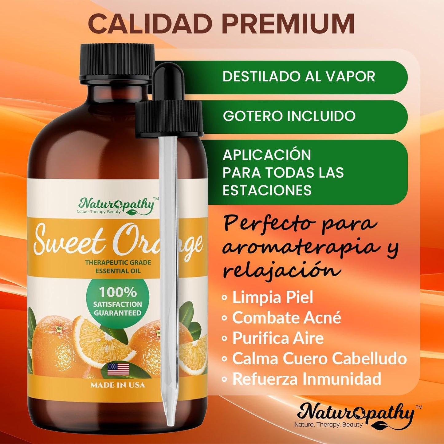 Naturopathy Sweet Orange Essential Oil Therapeutic Grade Premium Quality Oil with Glass Dropper - Huge 4 fl. Oz - Perfect for Aromatherapy and Relaxation