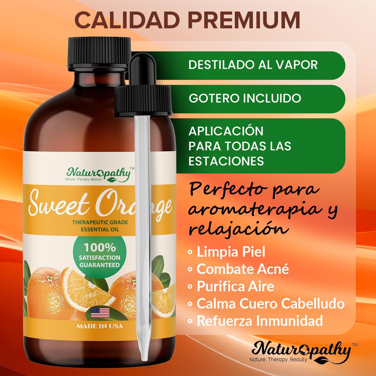 Naturopathy Sweet Orange Essential Oil Therapeutic Grade Premium Quality Oil with Glass Dropper - Huge 4 fl. Oz - Perfect for Aromatherapy and Relaxation