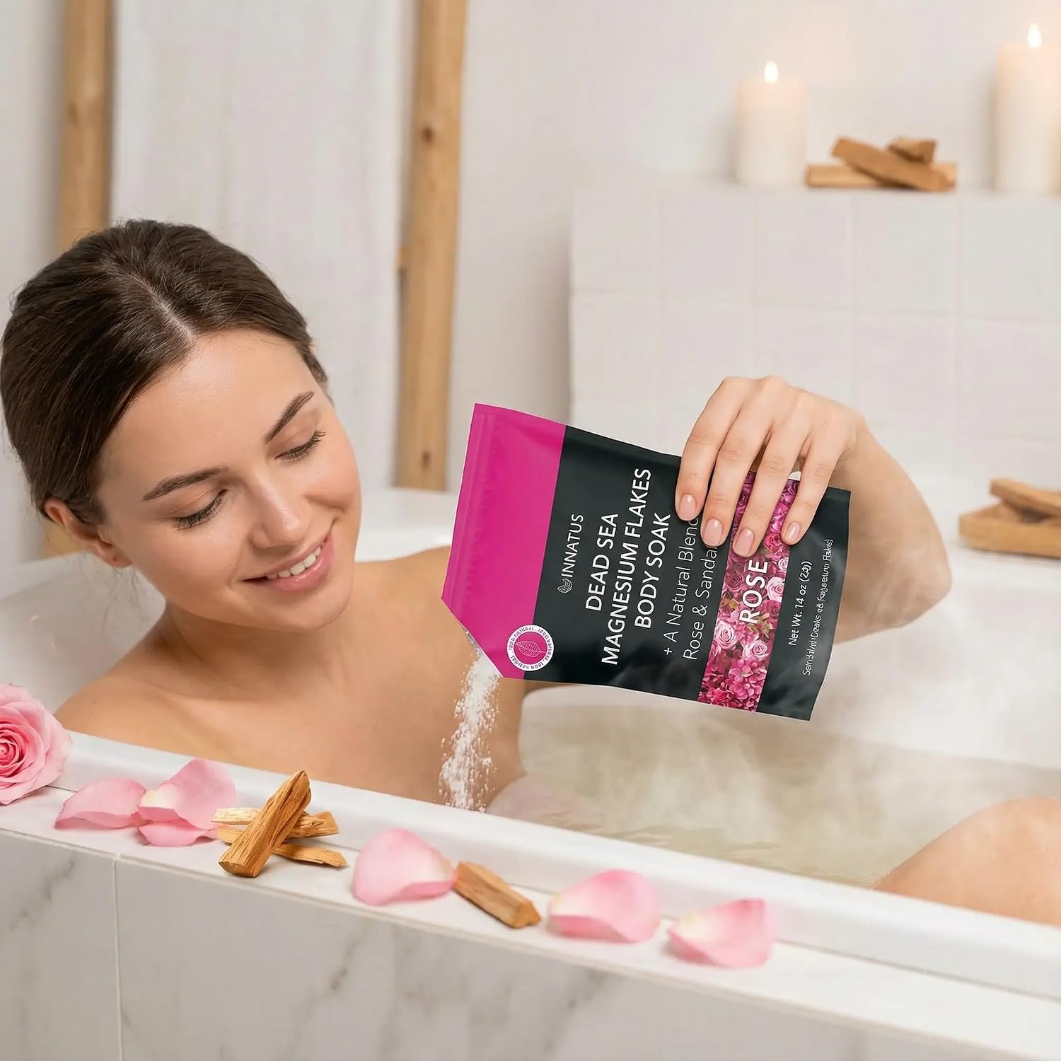 Pure Dead Sea Magnesium Flakes Clarity Soak – Relaxing & Replenishing 14oz Bath Soak – Infused with Infused with Natural Oils for Muscle Recovery (Rose)