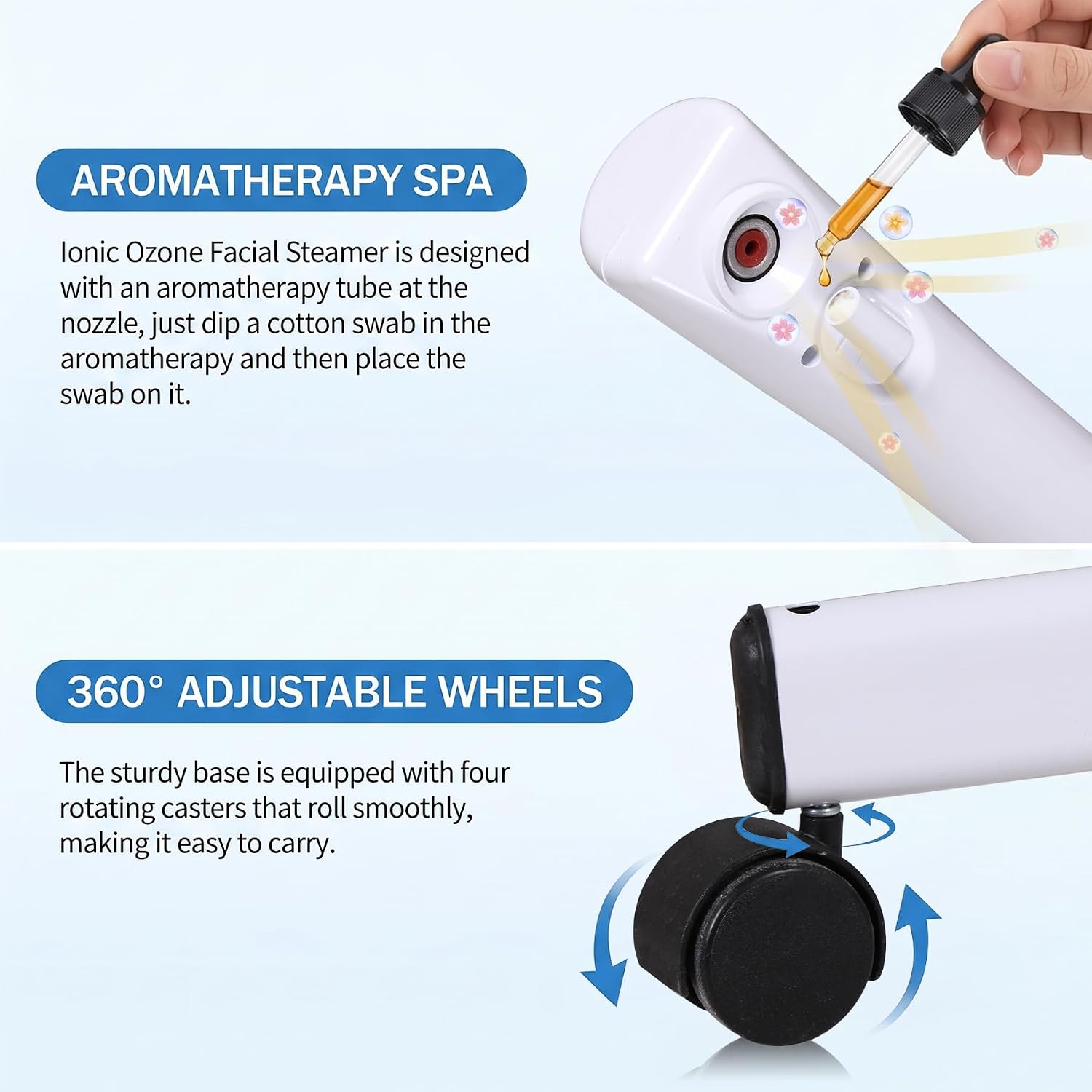 Professional Ionic Ozone Facial Steamer on Wheels, Standing Hot Mist Face Steamer with Microdermabrasion, Rolling Esthetician Spa Machine for Beauty Salon & Home Deep Skin Pore Cleansing