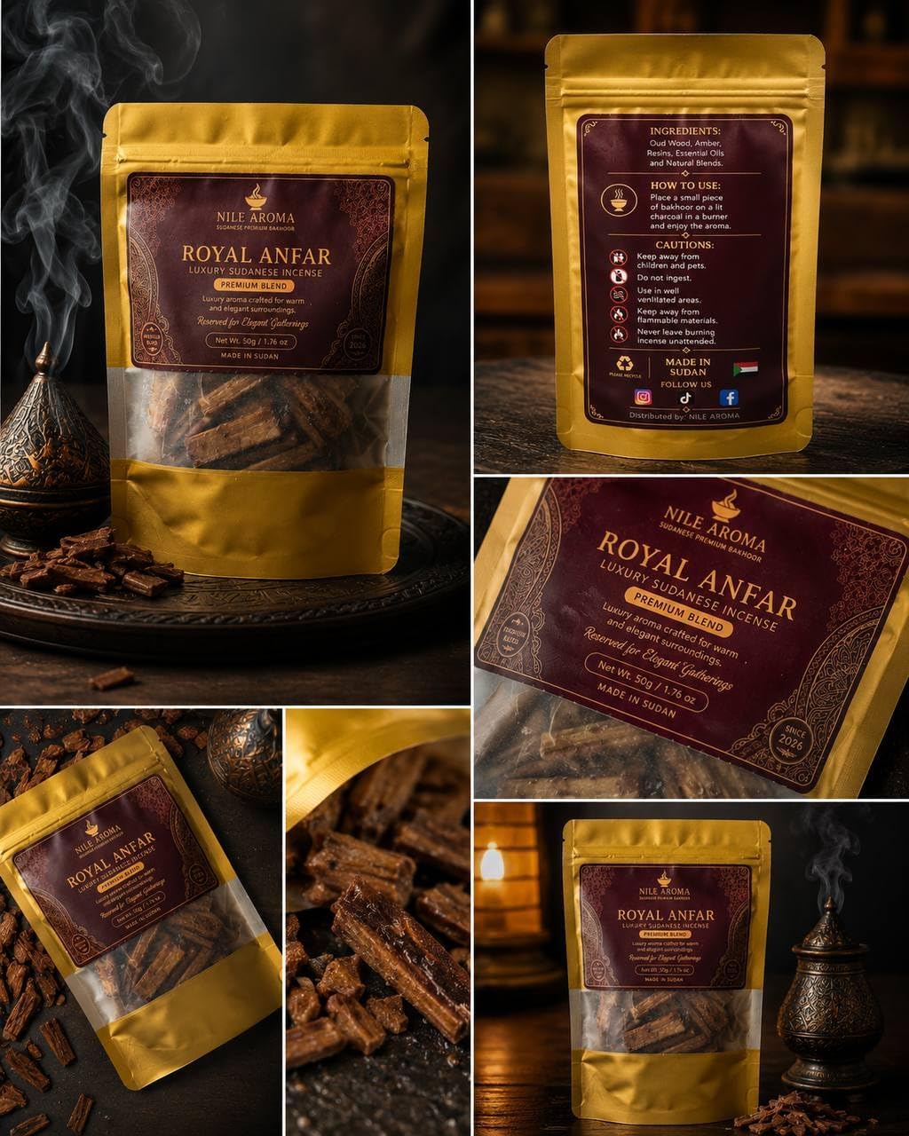 Oud Incense Bakhoor 50g – Premium Sudanese Anfar Oud, By| Nile Aroma | Premium Anfar Oud • Rich Sudanese Fragrance • Long Lasting Aroma • For Bakhoor Burners • Made in Sudan