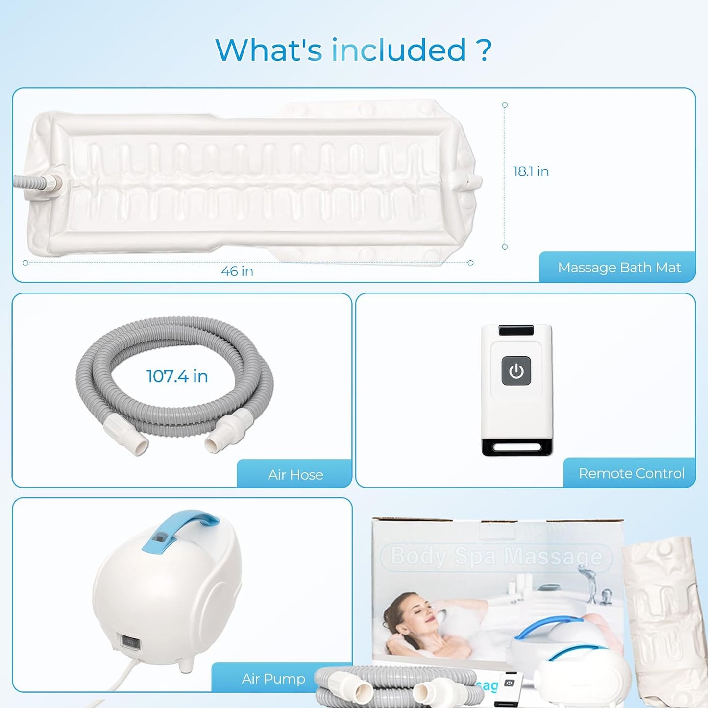 Portable Spa Bubble Bath Mat, Bathtub Massager Mat with Waterproof and Non-Slip Functions, Multi-Intensity Remote, Electric Air Pump, Strong Suction Cups, Full-Body Bubble Spa Experience at Home.