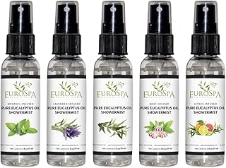 EuroSpa Aromatics Pure Eucalyptus Oil ShowerMist and Steam Room Spray, All-Natural Premium Aromatherapy Essential Oils - Variety 5 Pack - 2 oz Each
