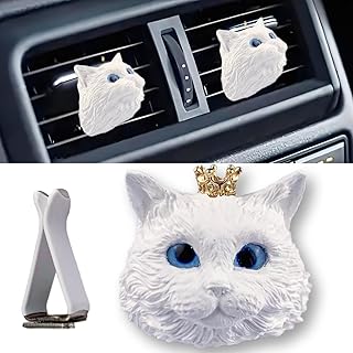 Car essential oil diffuser with vent clip cute kitty gypsum figurine car diffuser car decor air vent clips for women men (Sky blue eyes, one size)