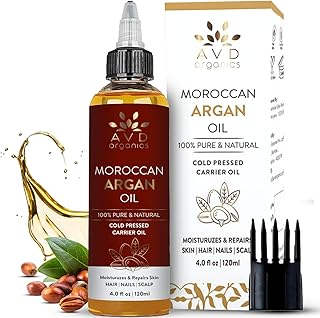AVD Organics Argan Oil for Hair 120ml – 100% Pure & Natural Moroccan Argan Oil for Adult Hydration, Nourishing, Strengthening, Curly, Frizzy, Dry, Damaged Hair,Face, Skin, Scalp & Nails – (4.05 fl oz)