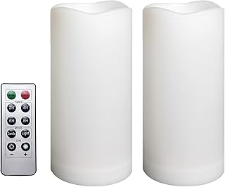 2 Pack Outdoor Flameless Pillar Candles with Remote and Timer Waterproof Battery Operated Electric LED Candle Set for Gift Home Décor Party Wedding Supplies Garden Christmas Decoration, 3” x 6”