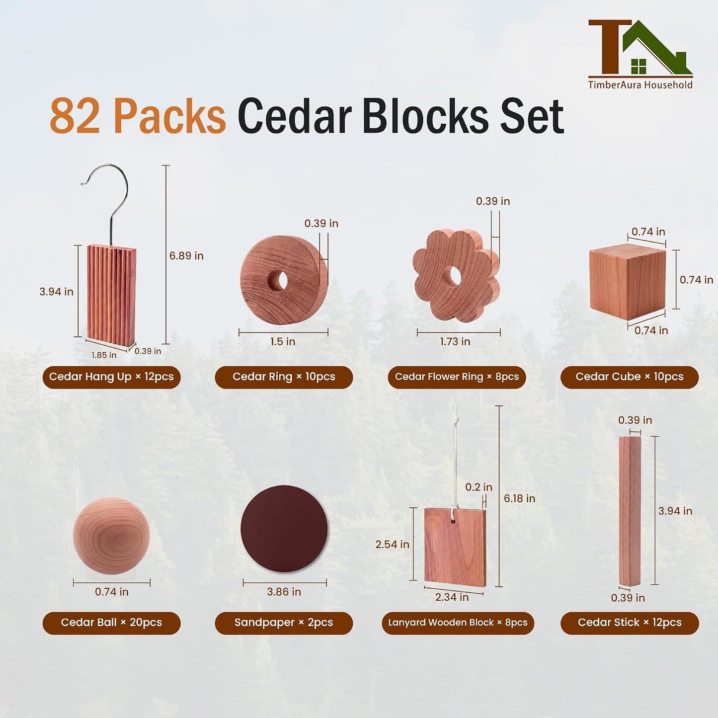 Cedar Blocks for Clothes Storage, Natural Cedar Wood Sachets, Balls & Rings for Closets and Drawers, 100% Natural & Fresh Scented Wardrobe Organizer, 82 Pack