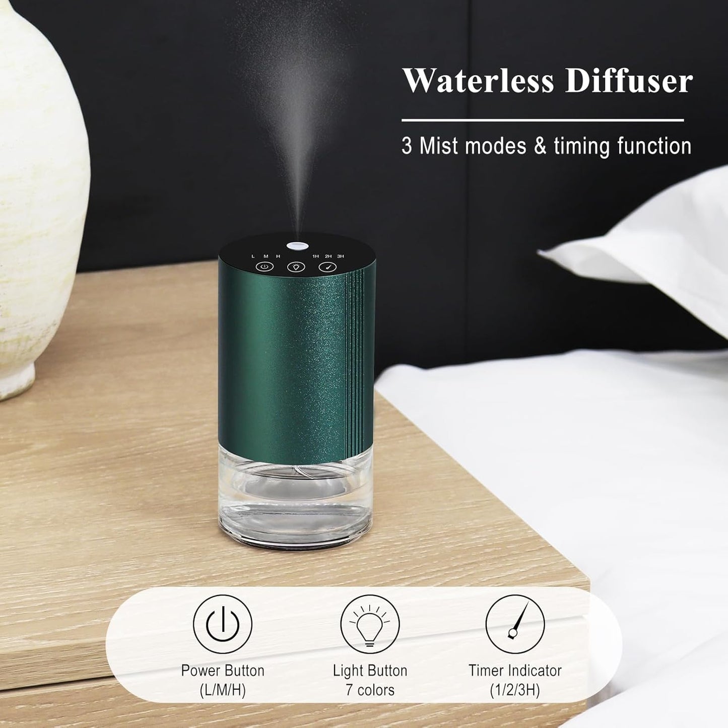 Christmas Essential Oil Diffuser, Waterless Scent Diffusers for Home Large Room, Rechargeable Atomizing Humidifier with 7-Color Night Light, Ultrasonic Air Freshener Machine (Green)