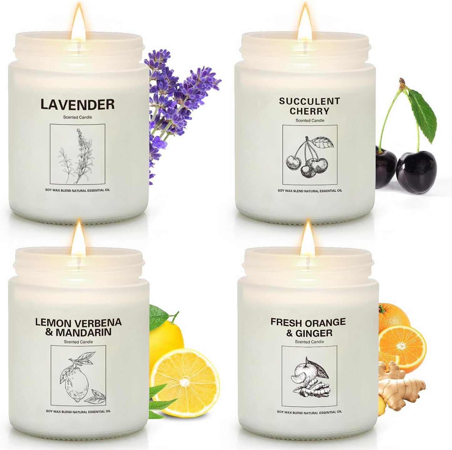 Soy Wax Scented Candle Gift Set, 4 Pack Lavender, Orange & Lemon Scents, Long Lasting Aromatherapy Candles for Home, Relaxing Gifts for Women, Perfect for Holiday, Thanksgiving & Christmas