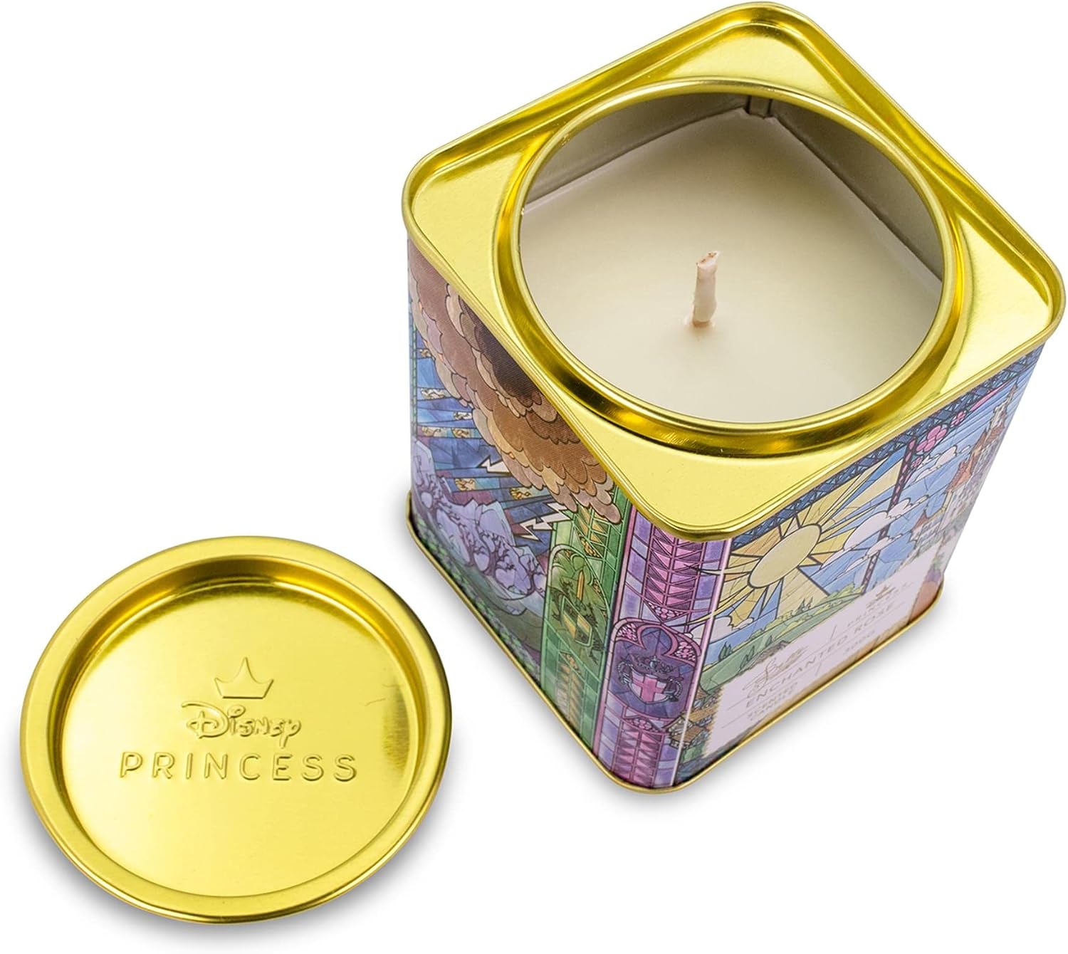 Disney Princess Home Collection Belle 11-Ounce Scented Tea Tin Candle with Enchanted Rose Fragrance | 28-Hour Burn Time | Home Decor Housewarming Essentials, Cute Gifts and Collectibles