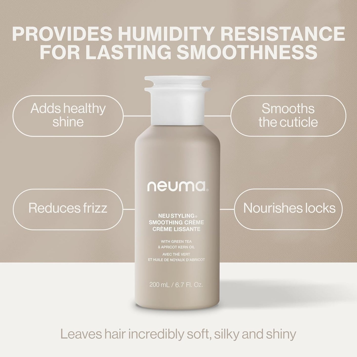 Neuma Neu Styling Smoothing Hair Crème, 6.7 FL Oz | Lightweight Frizz Control Cream Enriched with Shea Butter & Apricot Kernel Oil for Soft, Smooth & Shiny Hair | Color-Safe Formula
