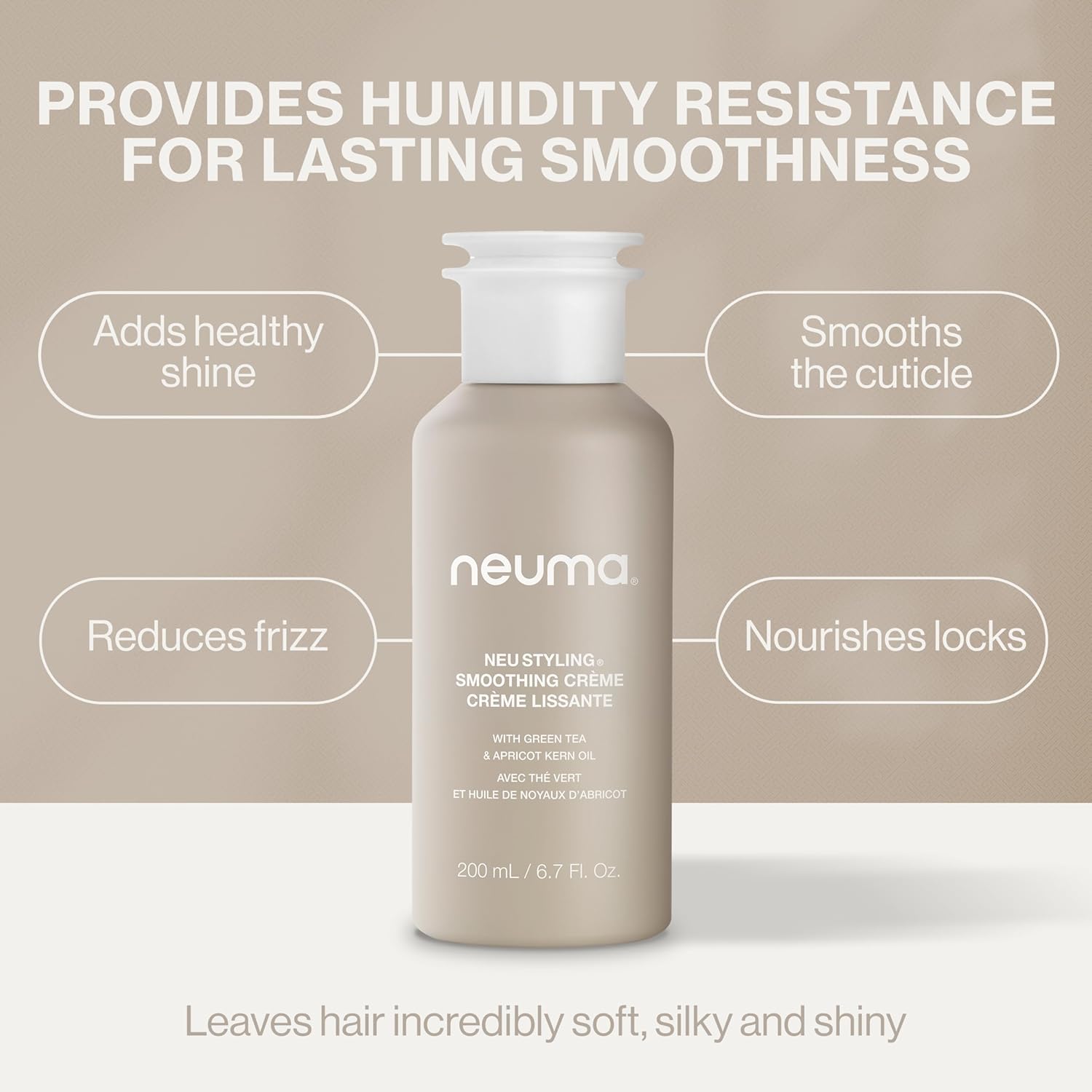 Neuma Neu Styling Smoothing Hair Crème, 6.7 FL Oz | Lightweight Frizz Control Cream Enriched with Shea Butter & Apricot Kernel Oil for Soft, Smooth & Shiny Hair | Color-Safe Formula